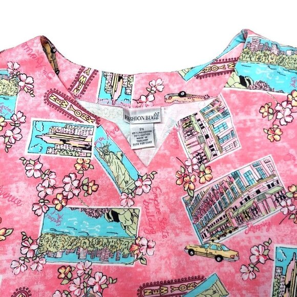 Fashion Bug Women's Plus Size Pink New York Vacation Top - Picture 5 of 8